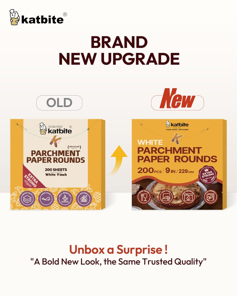 katbite أوراق البرشمان الدائرية من كاتبايت 9 بوصة، 200 قطعة دوائر كعكة، قوية وغير لاصقة لخبز الكعك، بطانات قلاية الهواء، مكبس التورتيلا - Image 2